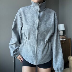 Gray funnel neck High-Collar Zip-Up Bomber Jacket
